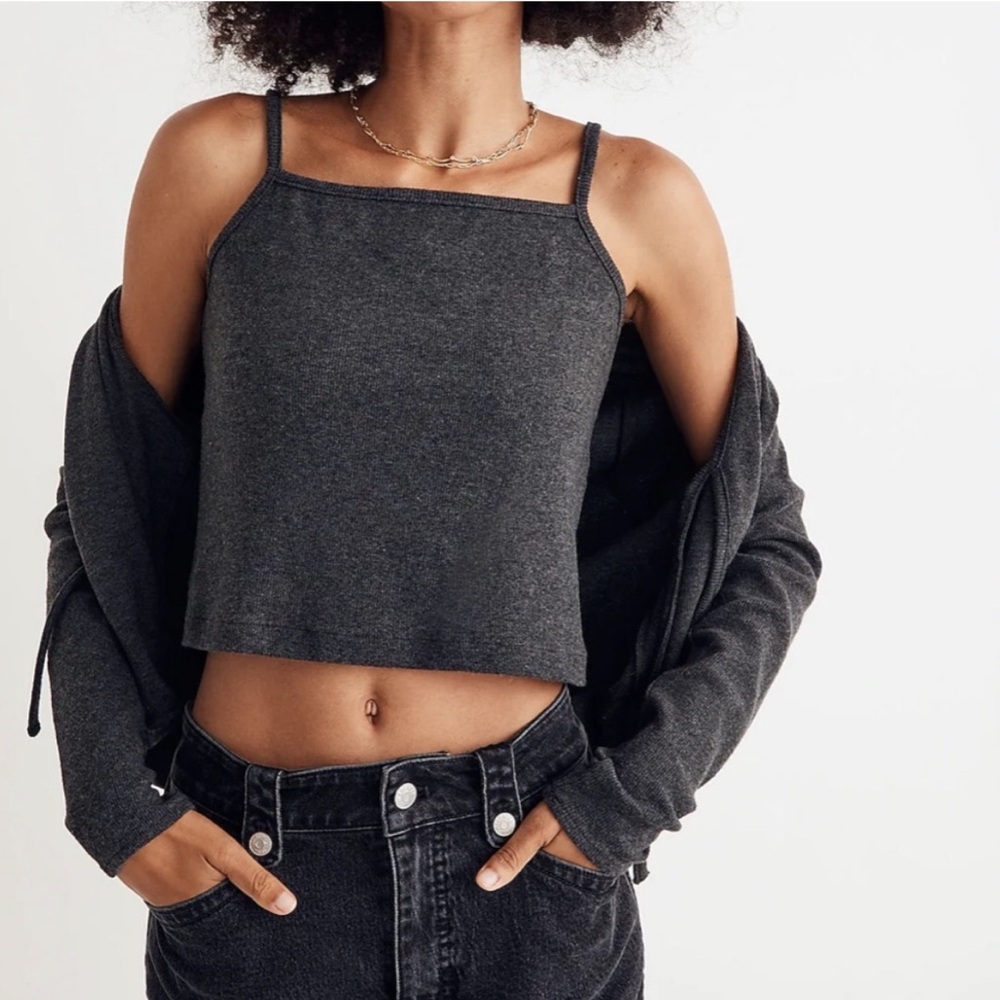 Madewell Brushed Knit Grey Square Neck Cami XXL
